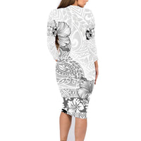 Hawaii Hibiscus With White Polynesian Pattern Family Matching Long Sleeve Bodycon Dress and Hawaiian Shirt LT05 - Polynesian Pride