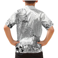 Hawaii Hibiscus With White Polynesian Pattern Family Matching Mermaid Dress and Hawaiian Shirt