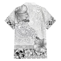 Hawaii Hibiscus With White Polynesian Pattern Family Matching Off The Shoulder Long Sleeve Dress and Hawaiian Shirt LT05 - Polynesian Pride