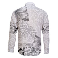 Hawaii Hibiscus With White Polynesian Pattern Family Matching Off The Shoulder Long Sleeve Dress and Hawaiian Shirt LT05 - Polynesian Pride