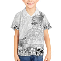 Hawaii Hibiscus With White Polynesian Pattern Family Matching Off The Shoulder Long Sleeve Dress and Hawaiian Shirt LT05 Son's Shirt White - Polynesian Pride