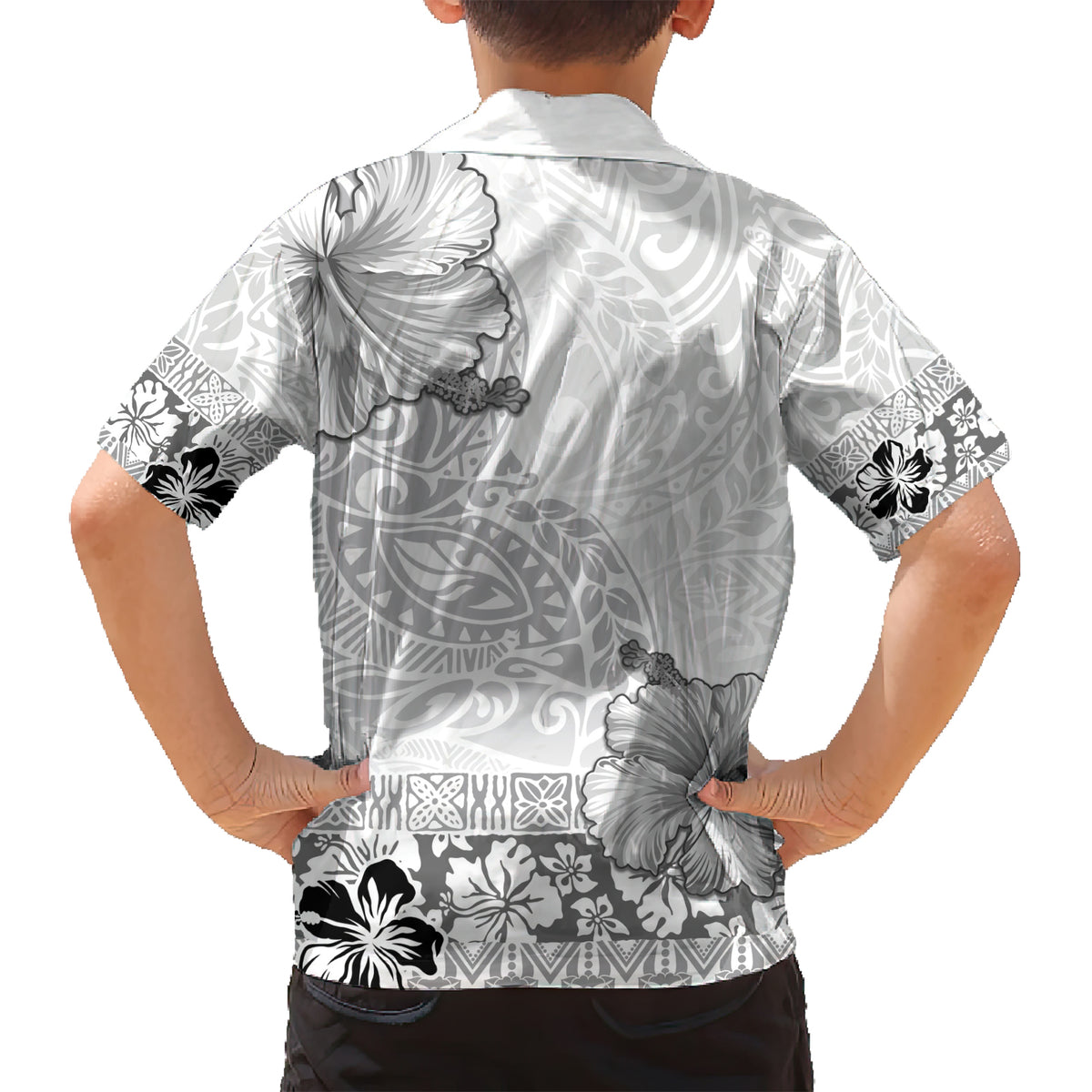 Hawaii Hibiscus With White Polynesian Pattern Family Matching Short Sleeve Bodycon Dress and Hawaiian Shirt LT05 - Polynesian Pride