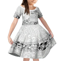 Hawaii Hibiscus With White Polynesian Pattern Kid Short Sleeve Dress