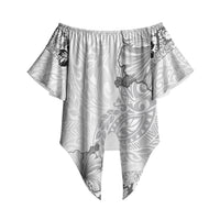 Hawaii Hibiscus With White Polynesian Pattern Off Shoulder Wrap Waist Top LT05 White - Polynesian Pride