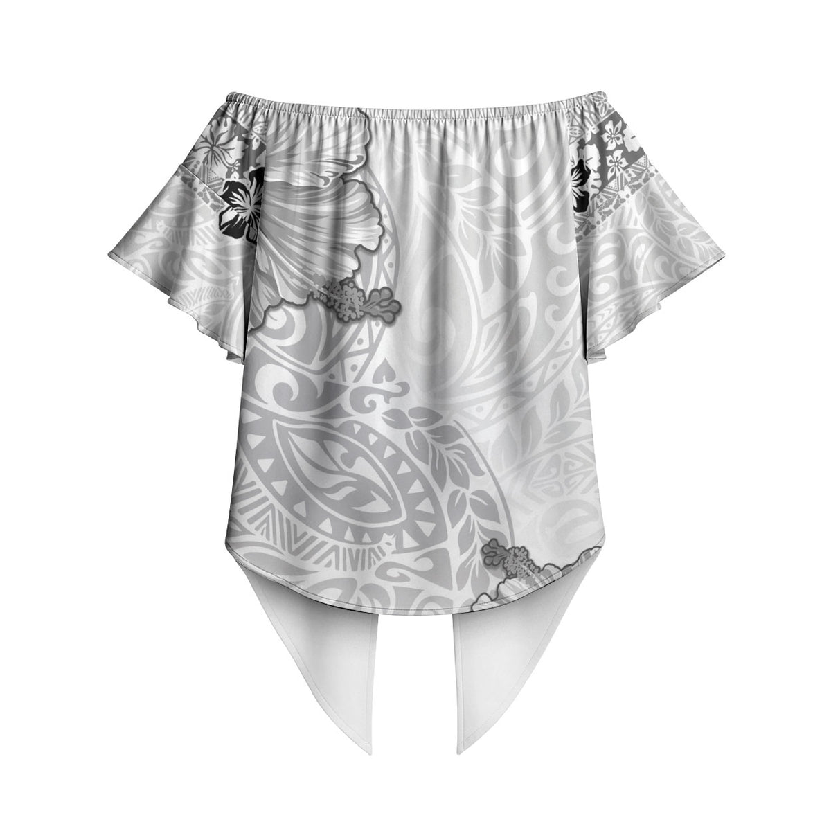 Hawaii Hibiscus With White Polynesian Pattern Off Shoulder Wrap Waist Top LT05 - Polynesian Pride