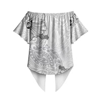 Hawaii Hibiscus With White Polynesian Pattern Off Shoulder Wrap Waist Top LT05 - Polynesian Pride