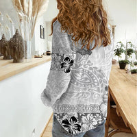 Hawaii Hibiscus With White Polynesian Pattern Women Casual Shirt