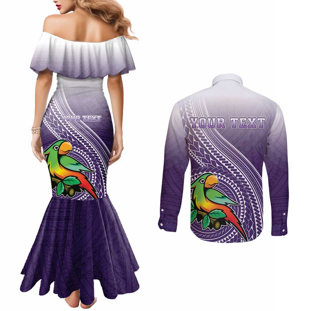 Personalized Manua High School Couples Matching Mermaid Dress and Long Sleeve Button Shirt Polynesian Tribal Pattern