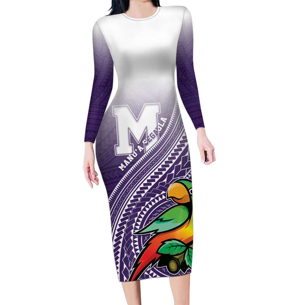 Personalized Manua High School Family Matching Long Sleeve Bodycon Dress and Hawaiian Shirt Polynesian Tribal Pattern LT05 Mom's Dress Purple - Polynesian Pride