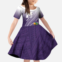 Personalized Manua High School Family Matching Off The Shoulder Long Sleeve Dress and Hawaiian Shirt Polynesian Tribal Pattern LT05 Daughter's Dress Purple - Polynesian Pride