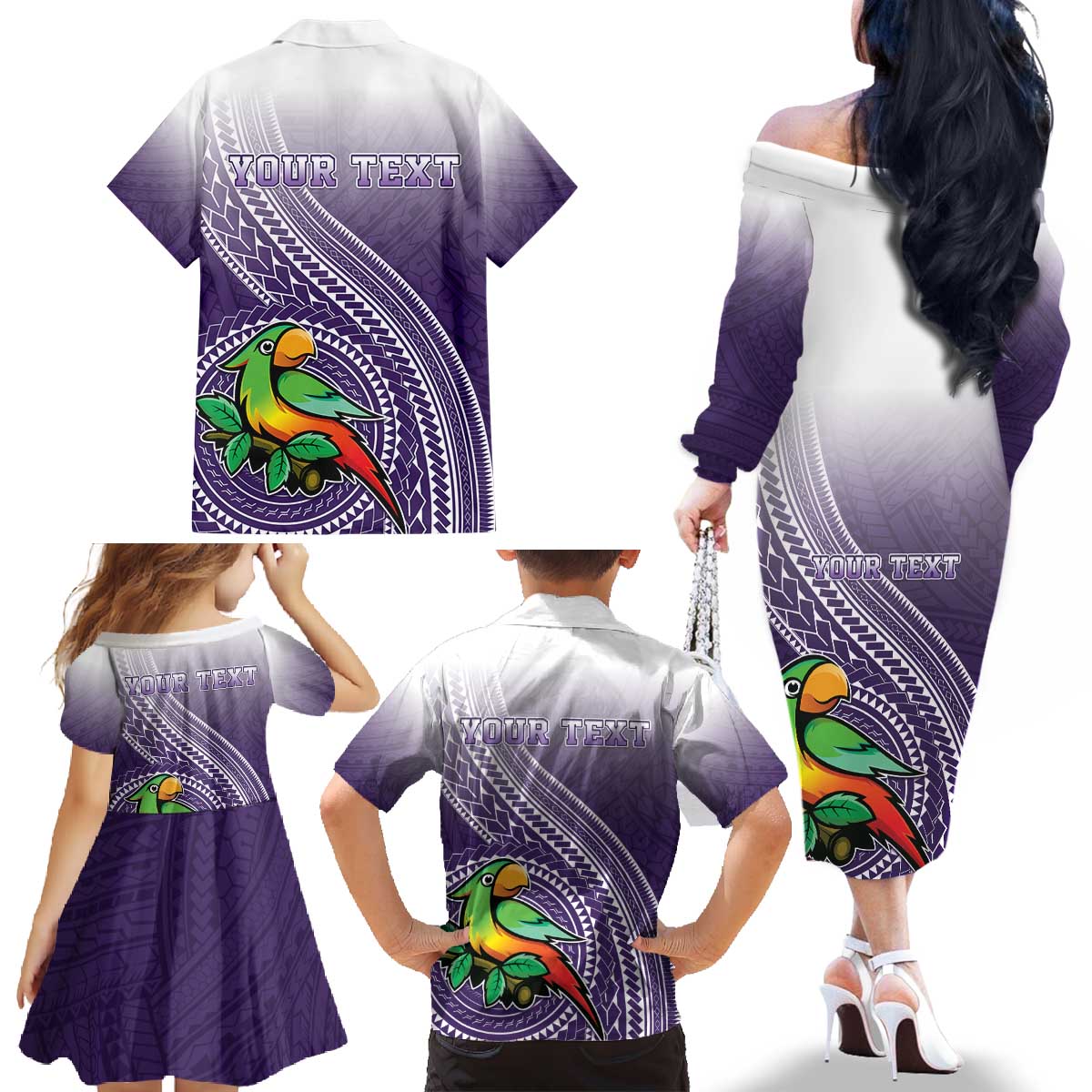 Personalized Manua High School Family Matching Off The Shoulder Long Sleeve Dress and Hawaiian Shirt Polynesian Tribal Pattern LT05 - Polynesian Pride