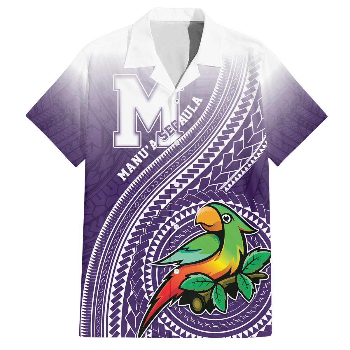 Personalized Manua High School Family Matching Off The Shoulder Long Sleeve Dress and Hawaiian Shirt Polynesian Tribal Pattern LT05 Dad's Shirt - Short Sleeve Purple - Polynesian Pride