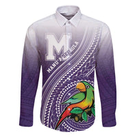 Personalized Manua High School Family Matching Off The Shoulder Long Sleeve Dress and Hawaiian Shirt Polynesian Tribal Pattern LT05 Dad's Shirt - Long Sleeve Purple - Polynesian Pride