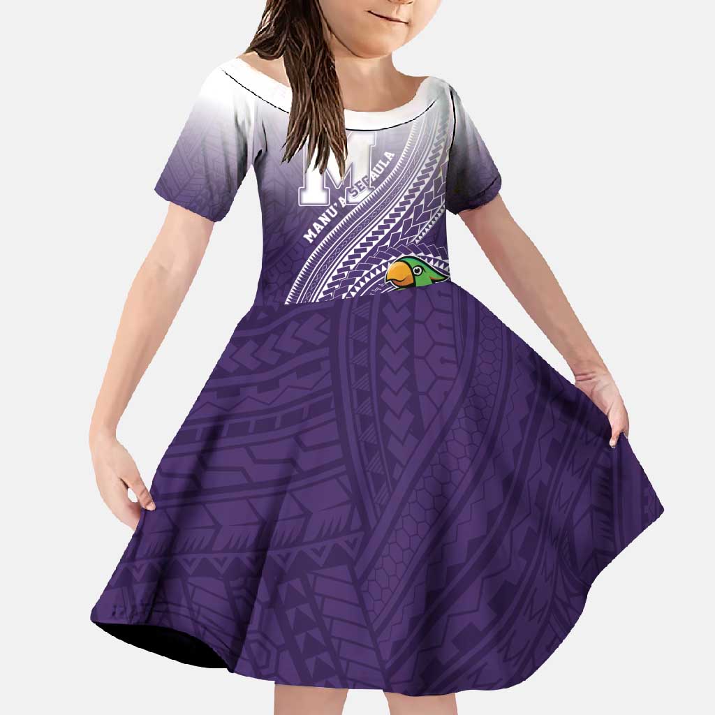 Personalized Manua High School Family Matching Short Sleeve Bodycon Dress and Hawaiian Shirt Polynesian Tribal Pattern LT05 Daughter's Dress Purple - Polynesian Pride