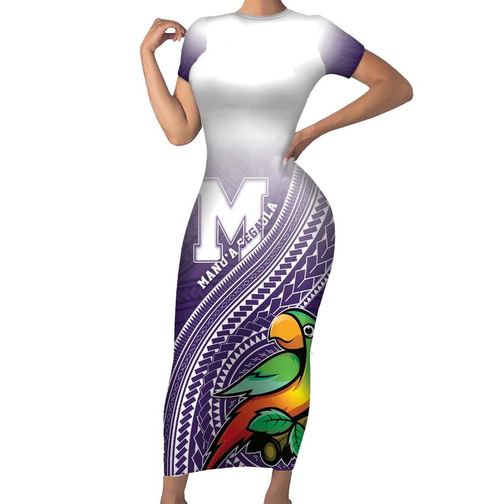 Personalized Manua High School Family Matching Short Sleeve Bodycon Dress and Hawaiian Shirt Polynesian Tribal Pattern LT05 Mom's Dress Purple - Polynesian Pride