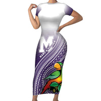 Personalized Manua High School Family Matching Short Sleeve Bodycon Dress and Hawaiian Shirt Polynesian Tribal Pattern LT05 Mom's Dress Purple - Polynesian Pride
