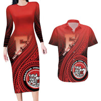 Personalized Fagaitua High School Couples Matching Long Sleeve Bodycon Dress and Hawaiian Shirt Polynesian Tribal Pattern LT05 Red - Polynesian Pride