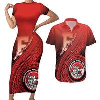 Personalized Fagaitua High School Couples Matching Short Sleeve Bodycon Dress and Hawaiian Shirt Polynesian Tribal Pattern LT05 Red - Polynesian Pride