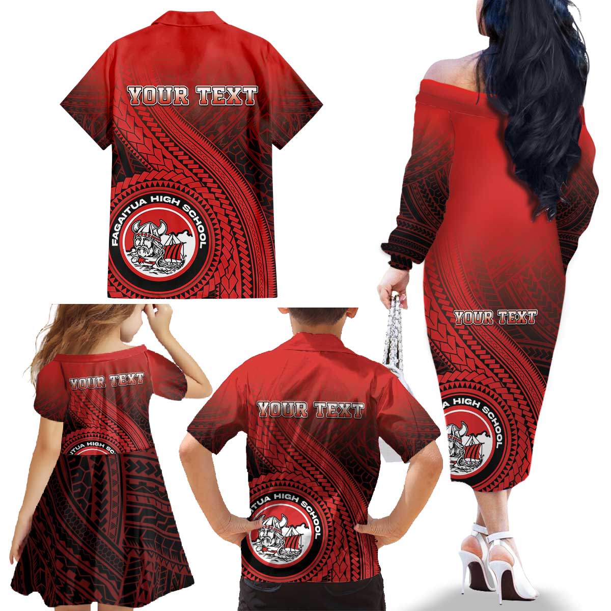 Personalized Fagaitua High School Family Matching Off The Shoulder Long Sleeve Dress and Hawaiian Shirt Polynesian Tribal Pattern LT05 - Polynesian Pride