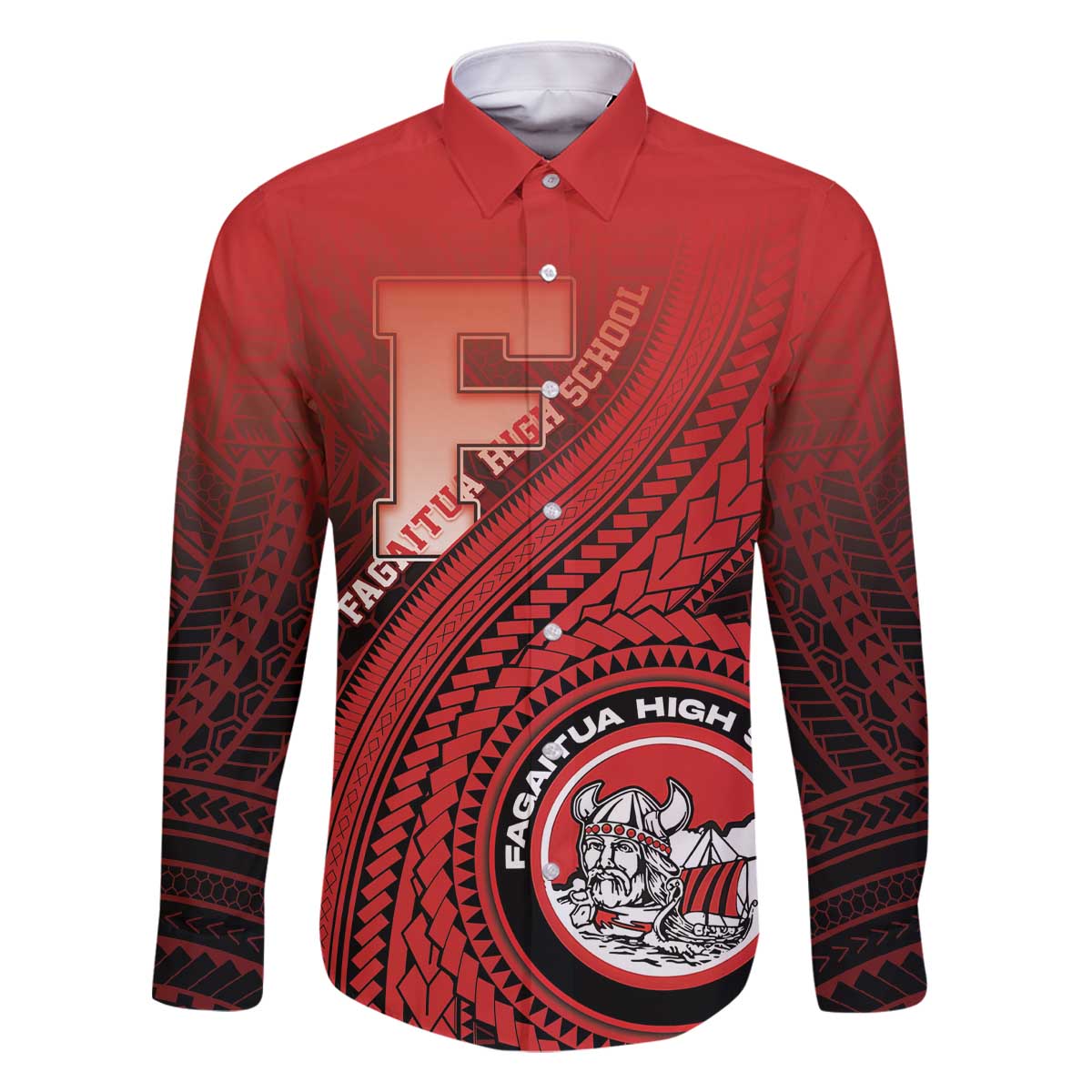 Personalized Fagaitua High School Family Matching Off The Shoulder Long Sleeve Dress and Hawaiian Shirt Polynesian Tribal Pattern LT05 Dad's Shirt - Long Sleeve Red - Polynesian Pride