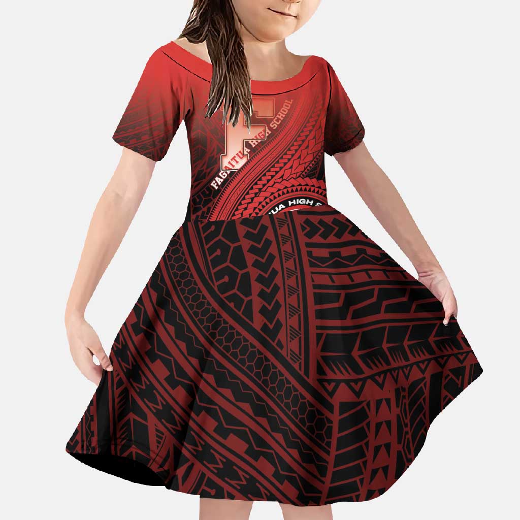 Personalized Fagaitua High School Family Matching Off Shoulder Maxi Dress and Hawaiian Shirt Polynesian Tribal Pattern LT05 Daughter's Dress Red - Polynesian Pride