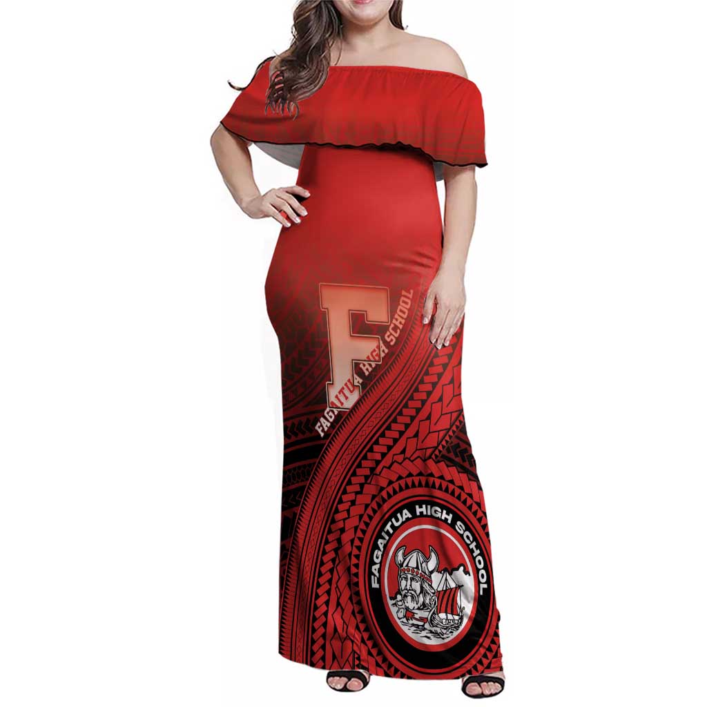 Personalized Fagaitua High School Family Matching Off Shoulder Maxi Dress and Hawaiian Shirt Polynesian Tribal Pattern LT05 Mom's Dress Red - Polynesian Pride