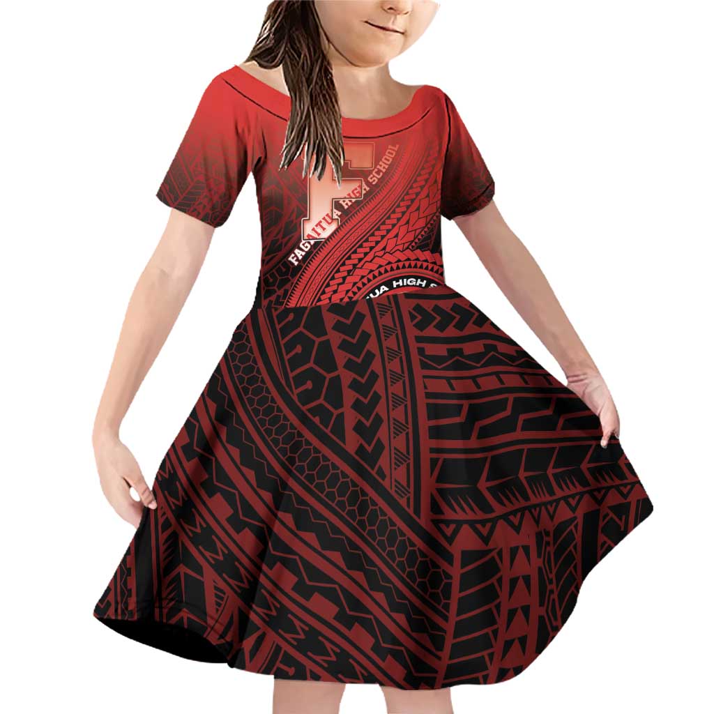 Personalized Fagaitua High School Family Matching Off Shoulder Short Dress and Hawaiian Shirt Polynesian Tribal Pattern LT05 Daughter's Dress Red - Polynesian Pride