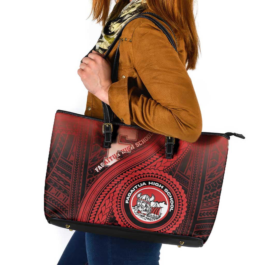 Fagaitua High School Leather Tote Bag Polynesian Tribal Pattern LT05 Red - Polynesian Pride