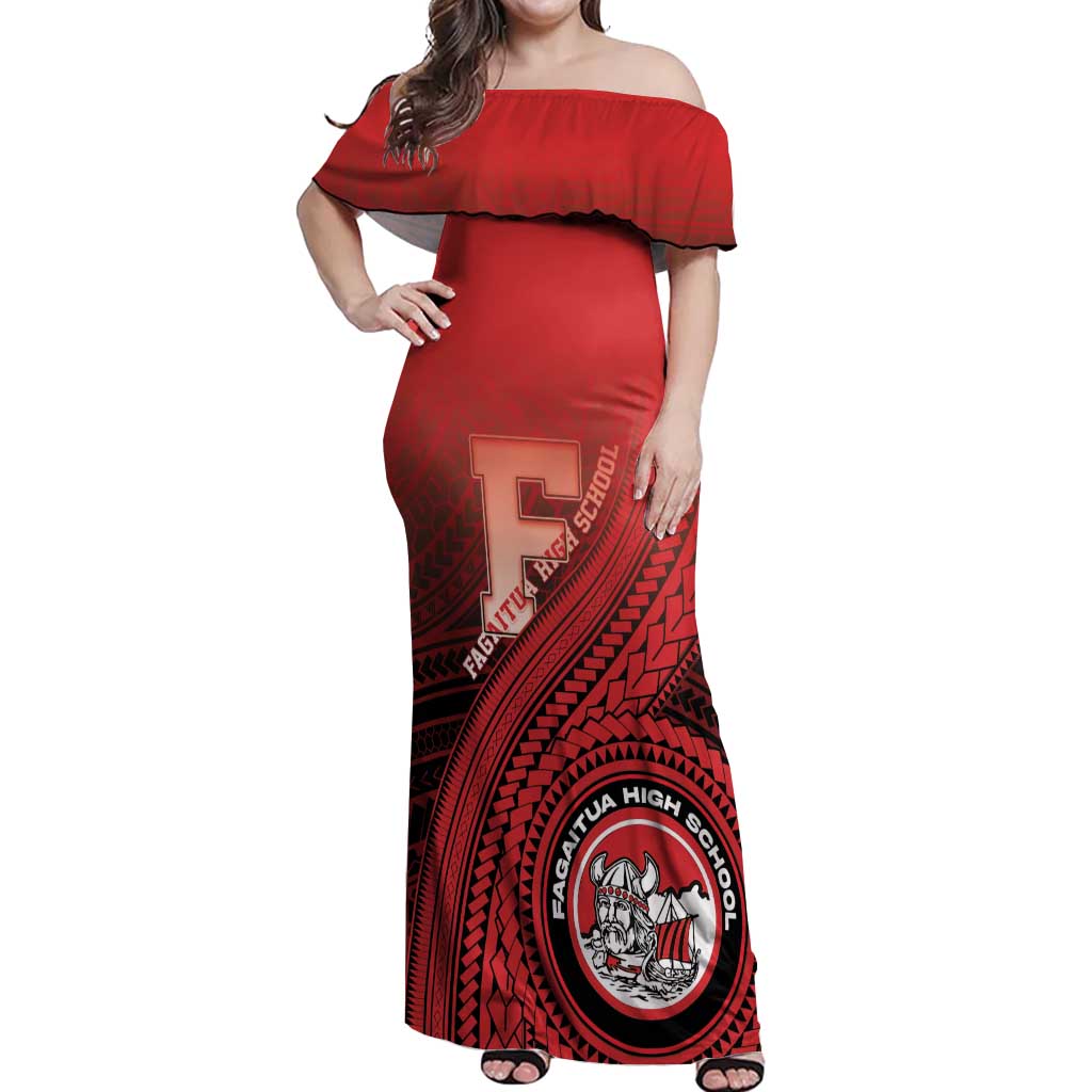 Personalized Fagaitua High School Off Shoulder Maxi Dress Polynesian Tribal Pattern