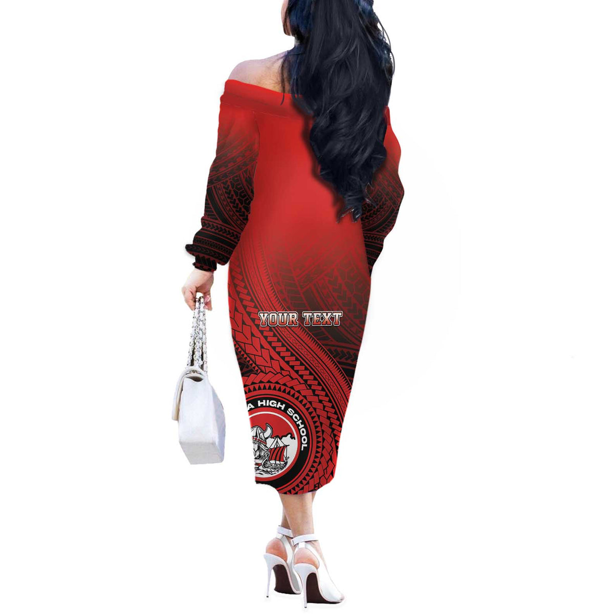 Personalized Fagaitua High School Off The Shoulder Long Sleeve Dress Polynesian Tribal Pattern
