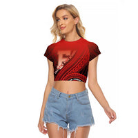 Personalized Fagaitua High School Raglan Cropped T Shirt Polynesian Tribal Pattern LT05 Female Red - Polynesian Pride