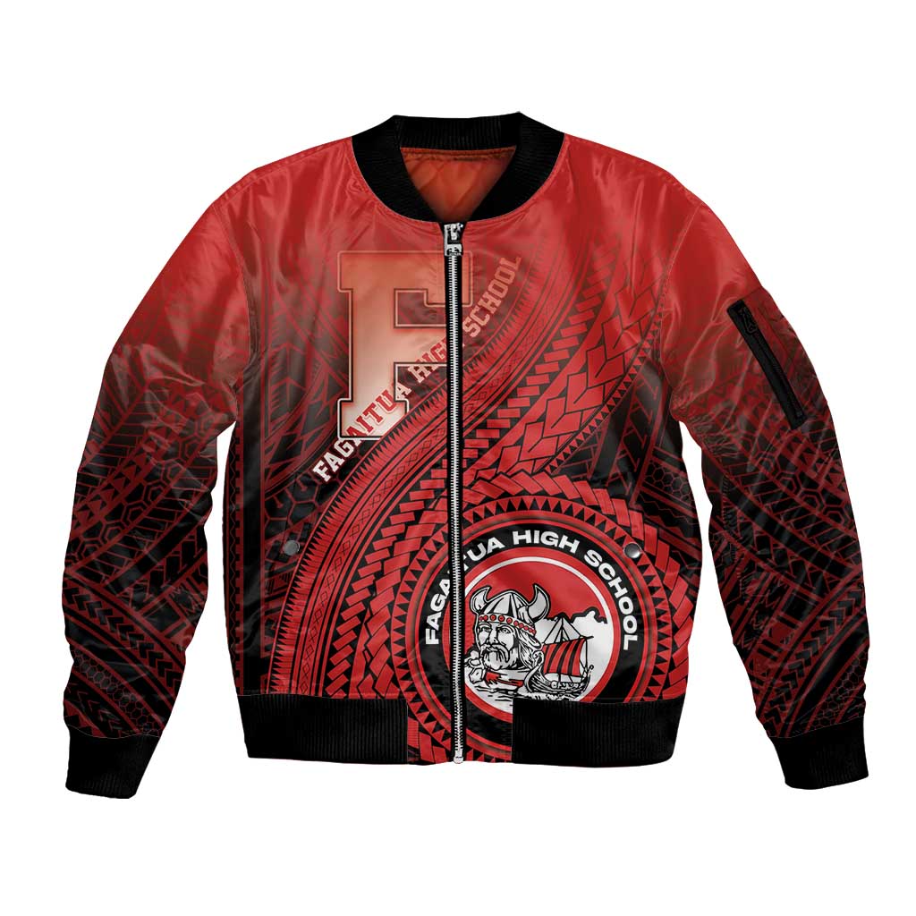 Personalized Fagaitua High School Sleeve Zip Bomber Jacket Polynesian Tribal Pattern LT05 Unisex Red - Polynesian Pride
