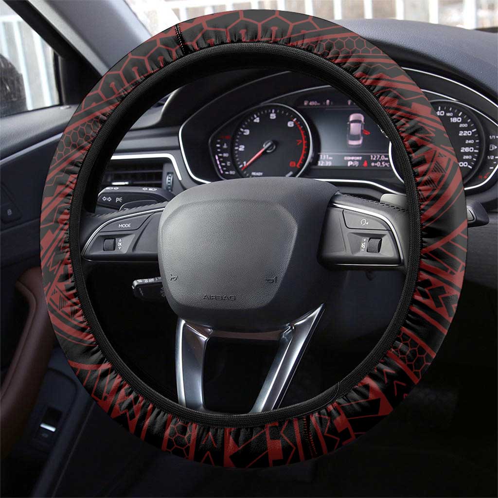Fagaitua High School Steering Wheel Cover Polynesian Tribal Pattern