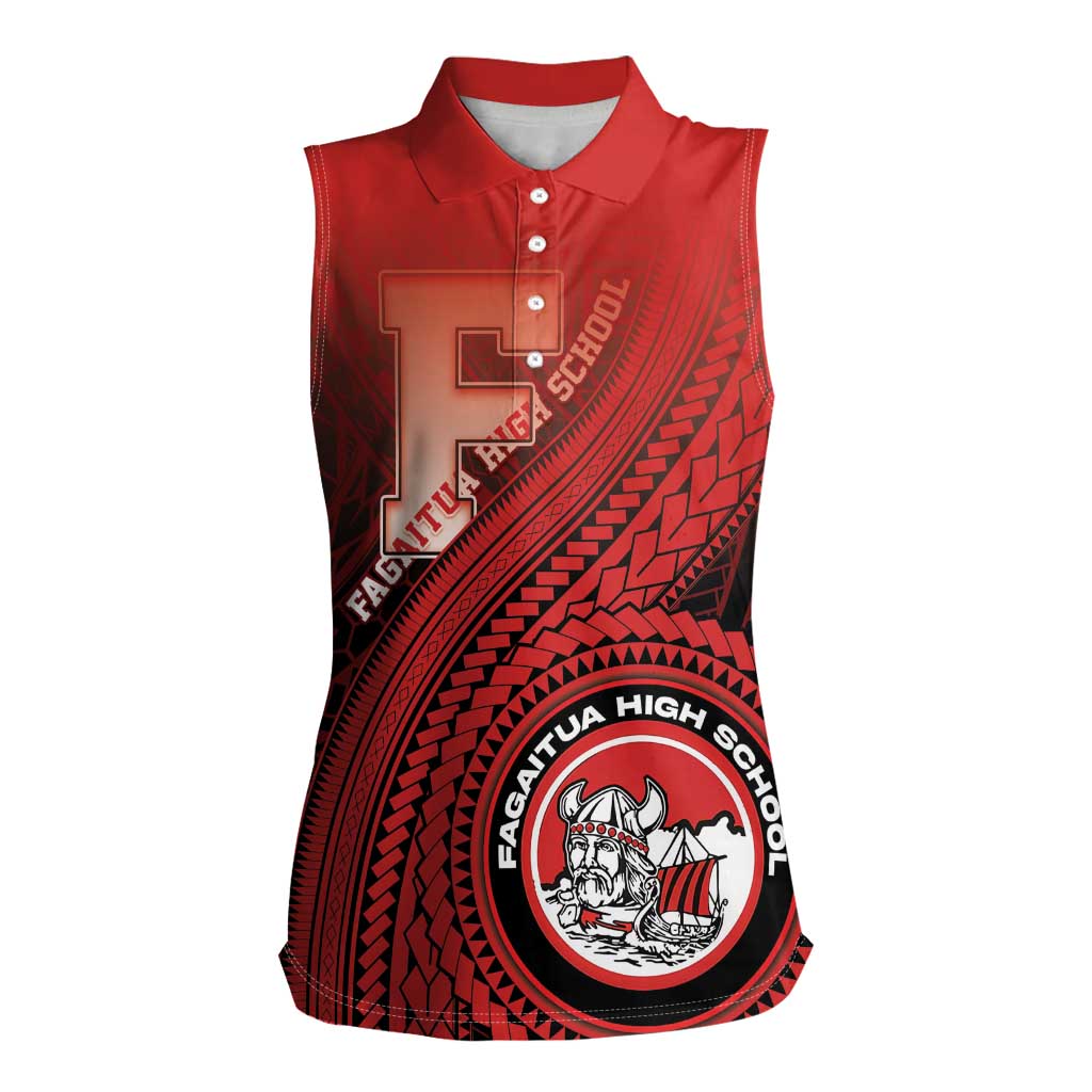 Personalized Fagaitua High School Women Sleeveless Polo Shirt Polynesian Tribal Pattern LT05 Female Red - Polynesian Pride