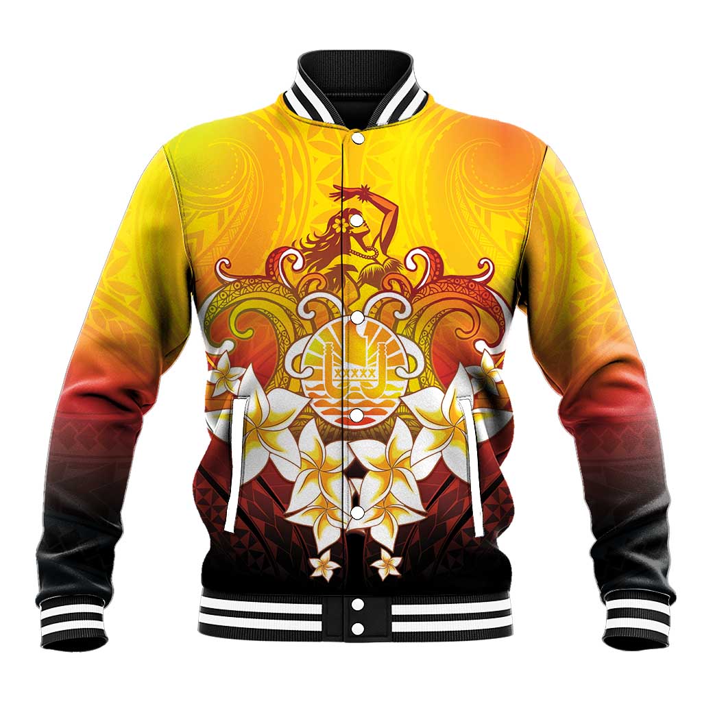Tahiti Heiva Festival Baseball Jacket Tahitian Vahine Plumeria Flowers LT05 Unisex Yellow - Polynesian Pride