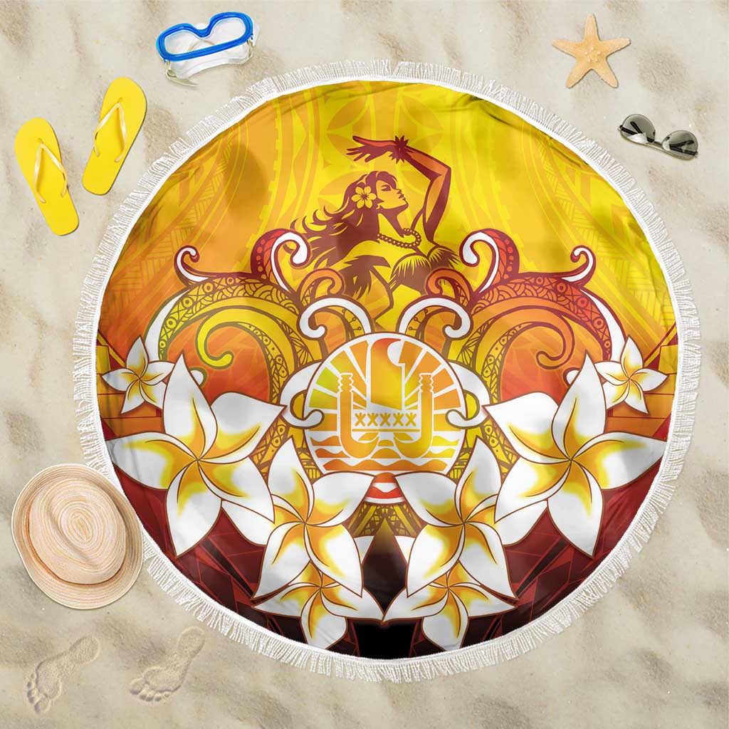 Tahiti Heiva Festival Beach Blanket Tahitian Vahine Plumeria Flowers LT05 One Size 150cm Yellow - Polynesian Pride