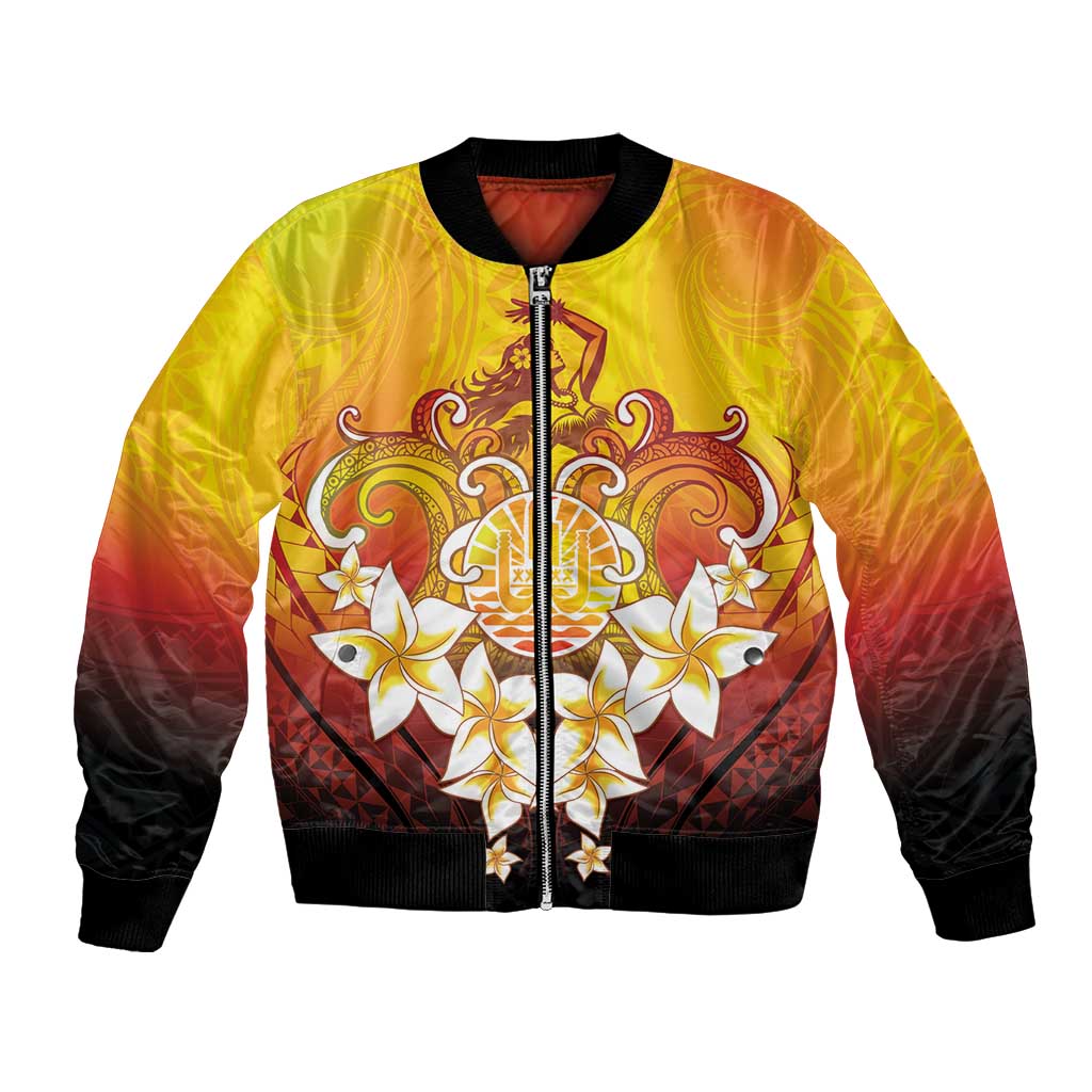 Tahiti Heiva Festival Bomber Jacket Tahitian Vahine Plumeria Flowers LT05 Unisex Yellow - Polynesian Pride