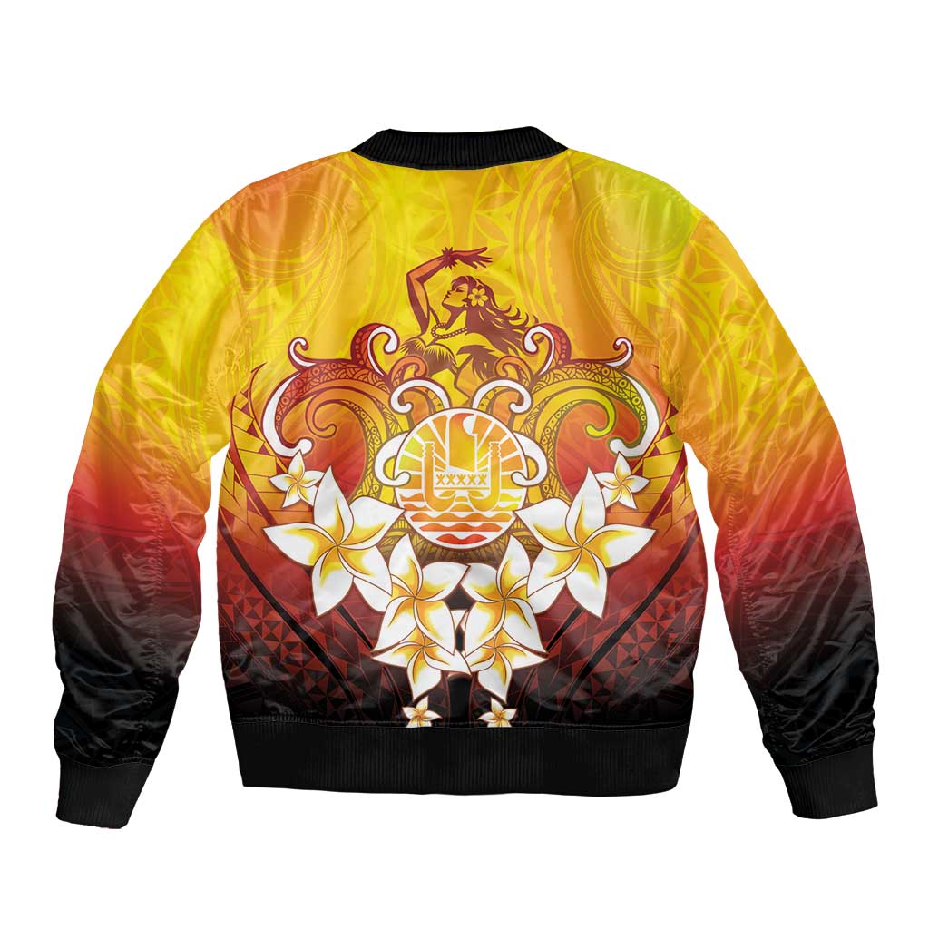 Tahiti Heiva Festival Bomber Jacket Tahitian Vahine Plumeria Flowers LT05 - Polynesian Pride