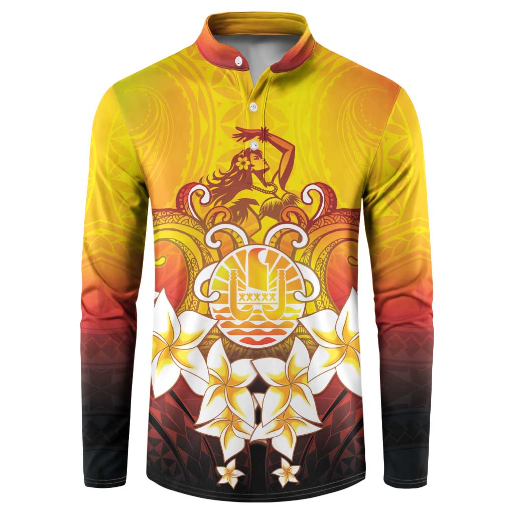 Tahiti Heiva Festival Button Sweatshirt Tahitian Vahine Plumeria Flowers LT05 Yellow - Polynesian Pride