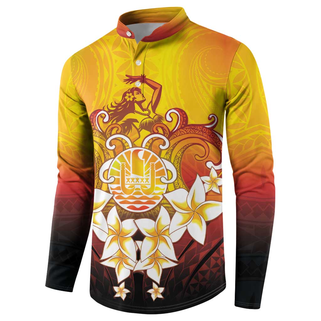 Tahiti Heiva Festival Button Sweatshirt Tahitian Vahine Plumeria Flowers LT05 - Polynesian Pride