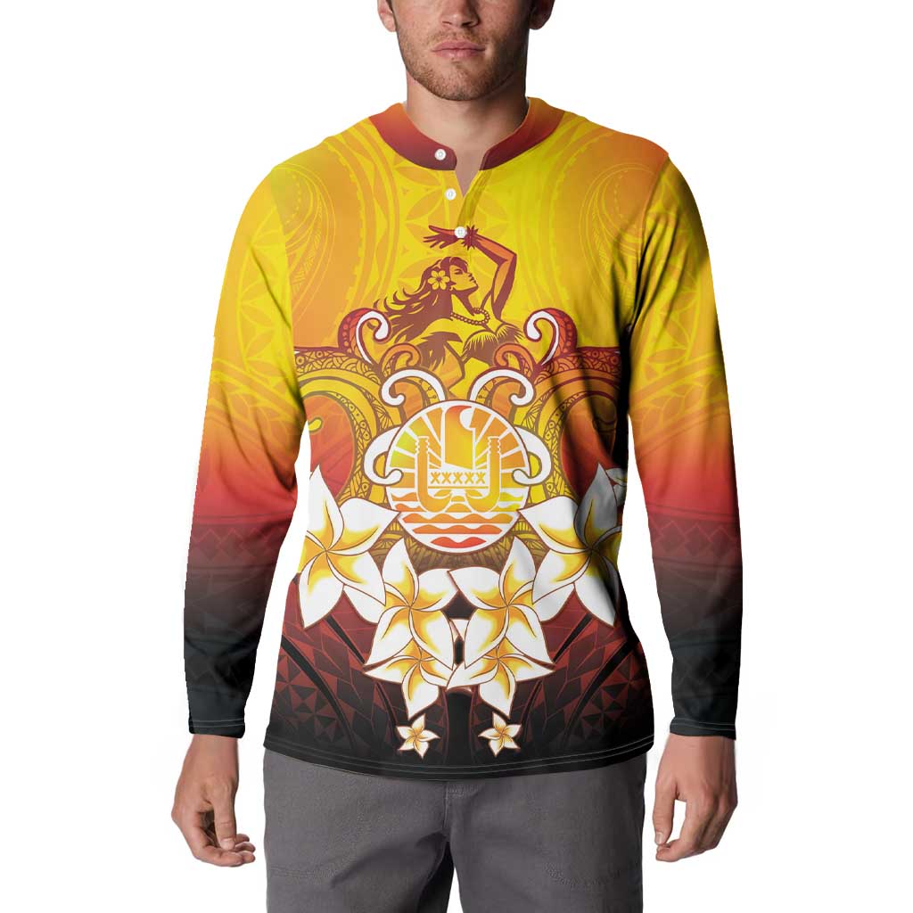 Tahiti Heiva Festival Button Sweatshirt Tahitian Vahine Plumeria Flowers LT05 - Polynesian Pride