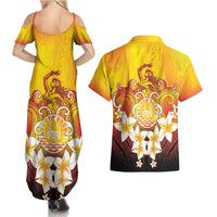 Tahiti Heiva Festival Couples Matching Summer Maxi Dress and Hawaiian Shirt Tahitian Vahine Plumeria Flowers LT05 - Polynesian Pride