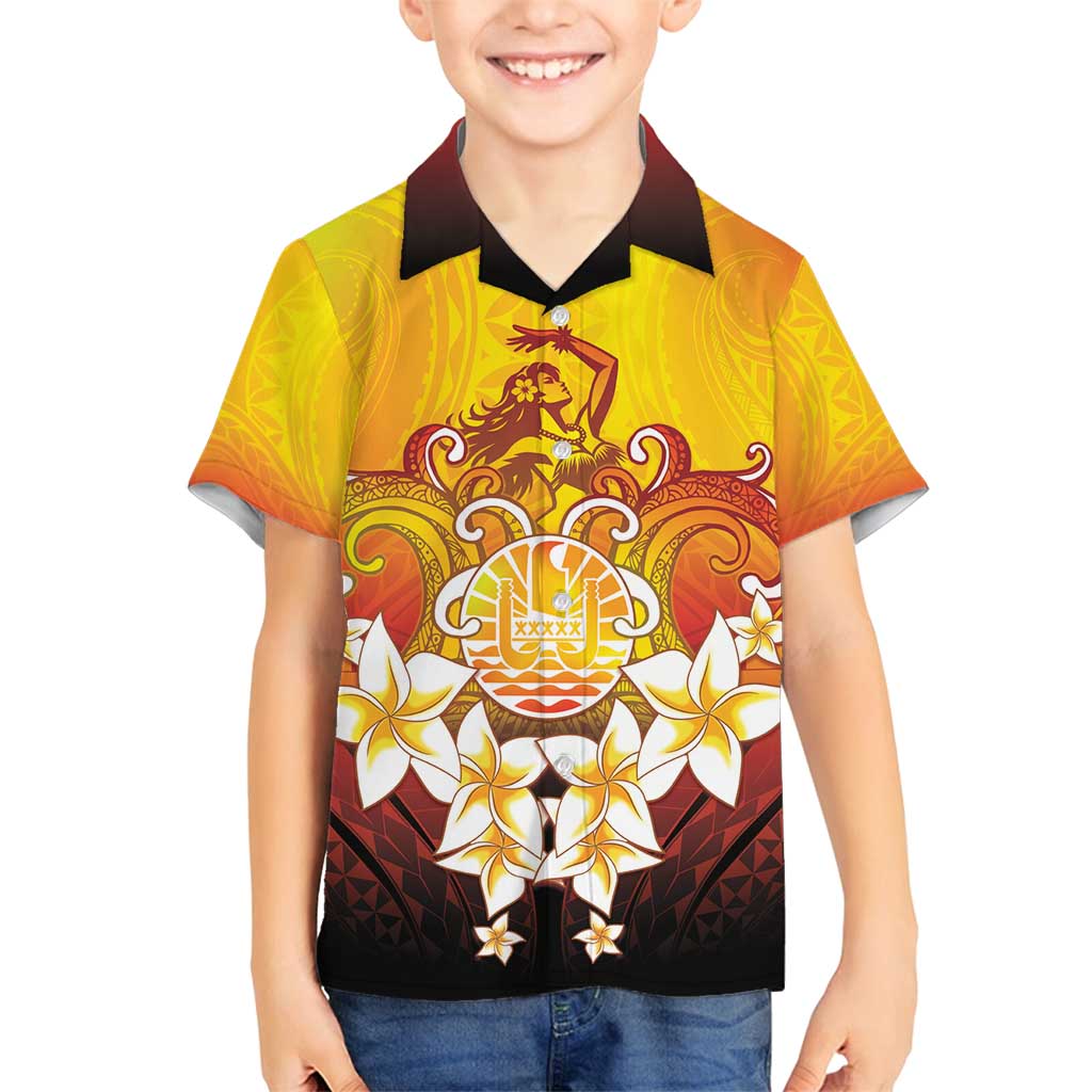 Tahiti Heiva Festival Family Matching Long Sleeve Bodycon Dress and Hawaiian Shirt Tahitian Vahine Plumeria Flowers LT05 Son's Shirt Yellow - Polynesian Pride