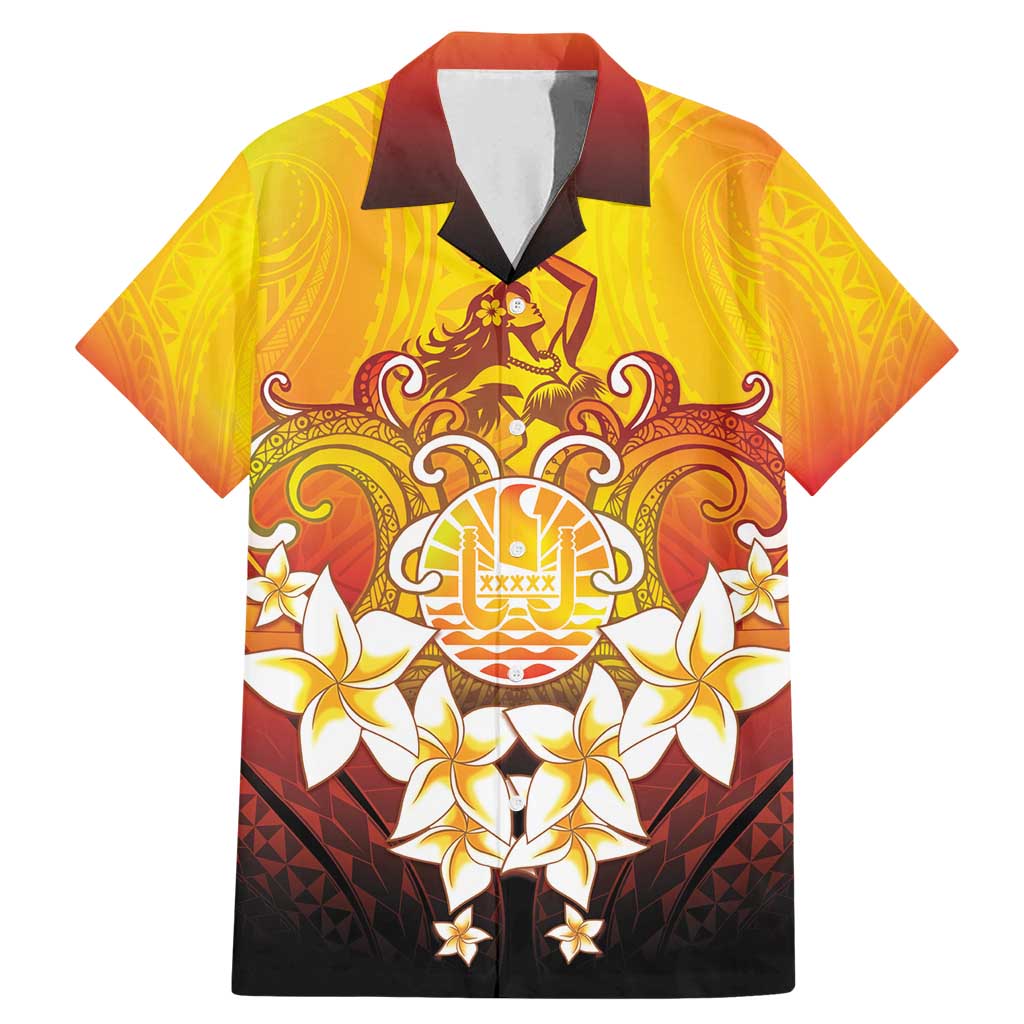 Tahiti Heiva Festival Family Matching Mermaid Dress and Hawaiian Shirt Tahitian Vahine Plumeria Flowers LT05 Dad's Shirt - Short Sleeve Yellow - Polynesian Pride