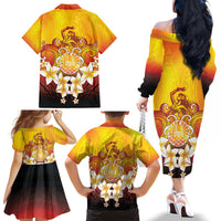 Tahiti Heiva Festival Family Matching Off The Shoulder Long Sleeve Dress and Hawaiian Shirt Tahitian Vahine Plumeria Flowers LT05 - Polynesian Pride