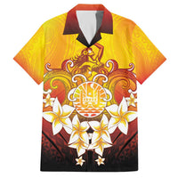 Tahiti Heiva Festival Family Matching Off The Shoulder Long Sleeve Dress and Hawaiian Shirt Tahitian Vahine Plumeria Flowers LT05 Dad's Shirt - Short Sleeve Yellow - Polynesian Pride