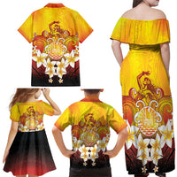 Tahiti Heiva Festival Family Matching Off Shoulder Maxi Dress and Hawaiian Shirt Tahitian Vahine Plumeria Flowers LT05 - Polynesian Pride