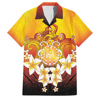 Tahiti Heiva Festival Family Matching Off Shoulder Short Dress and Hawaiian Shirt Tahitian Vahine Plumeria Flowers LT05 Dad's Shirt - Short Sleeve Yellow - Polynesian Pride
