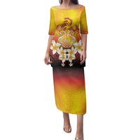 Tahiti Heiva Festival Family Matching Puletasi and Hawaiian Shirt Tahitian Vahine Plumeria Flowers LT05 Mom's Dress Yellow - Polynesian Pride