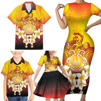 Tahiti Heiva Festival Family Matching Short Sleeve Bodycon Dress and Hawaiian Shirt Tahitian Vahine Plumeria Flowers LT05 - Polynesian Pride
